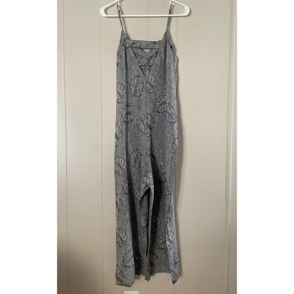 Corey Lynn Calter Jumpsuit Small • Gray Botanical Leaf Print • Wide Leg Linen Bl - Picture 2 of 10